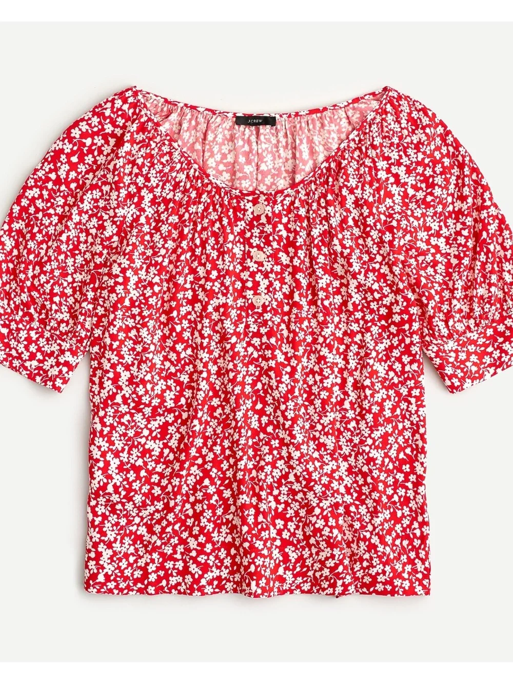 J. Crew Scoopneck Blouse In Tossed Bouquet Print Red Floral M EUC